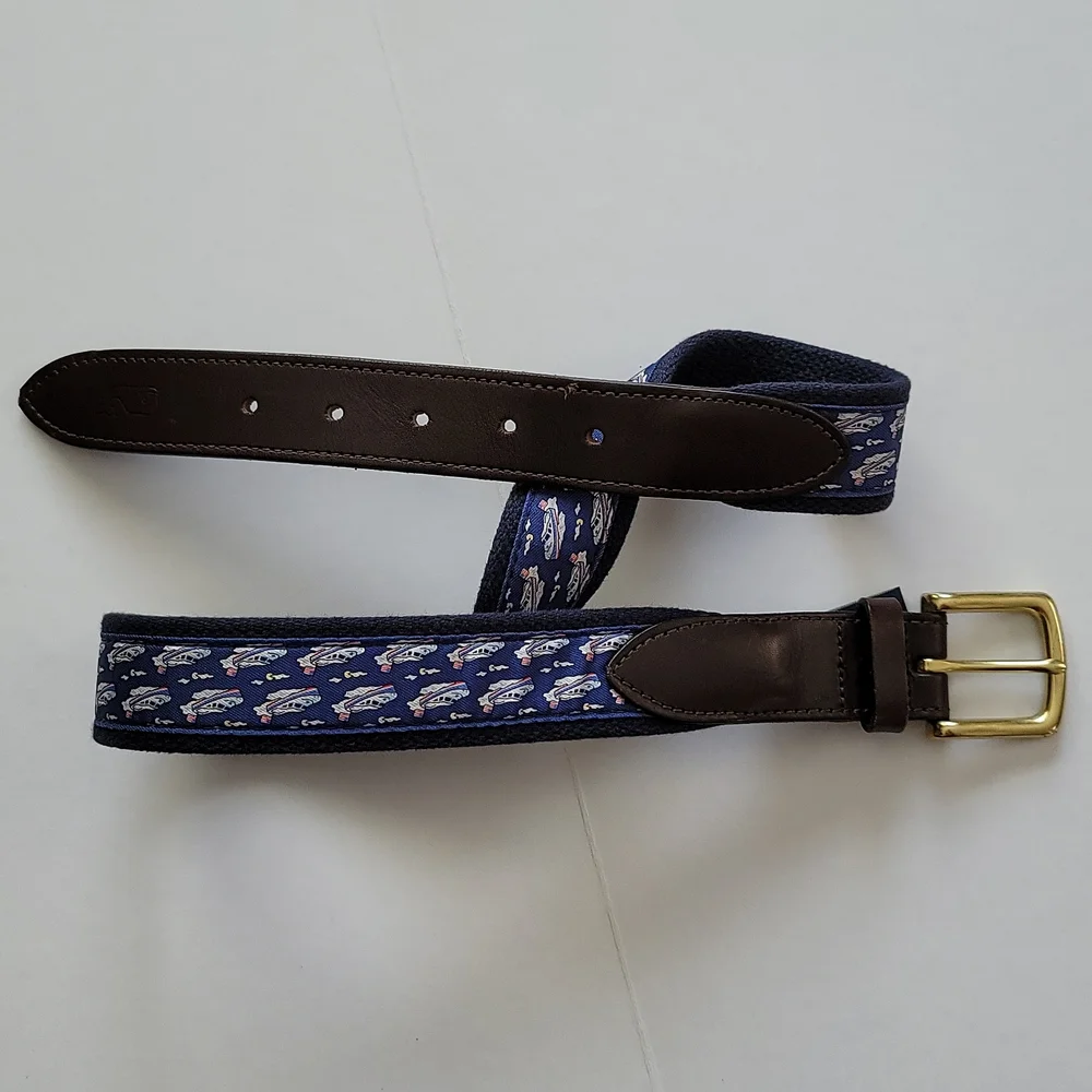 Vineyard Vines Blue and Gold Patterned Belt